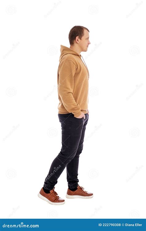 man wearing hoodie side view.